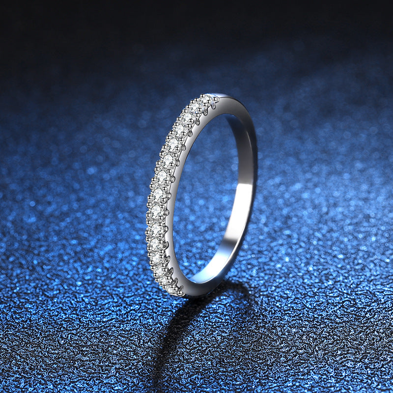 Rhodium Plated 925 Sterling Silver Moissanite Eternity Ring Stackable for Daily Wear