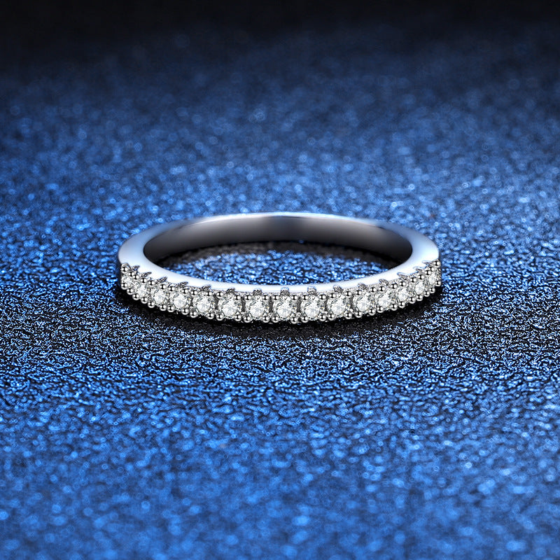Rhodium Plated 925 Sterling Silver Moissanite Eternity Ring Stackable for Daily Wear