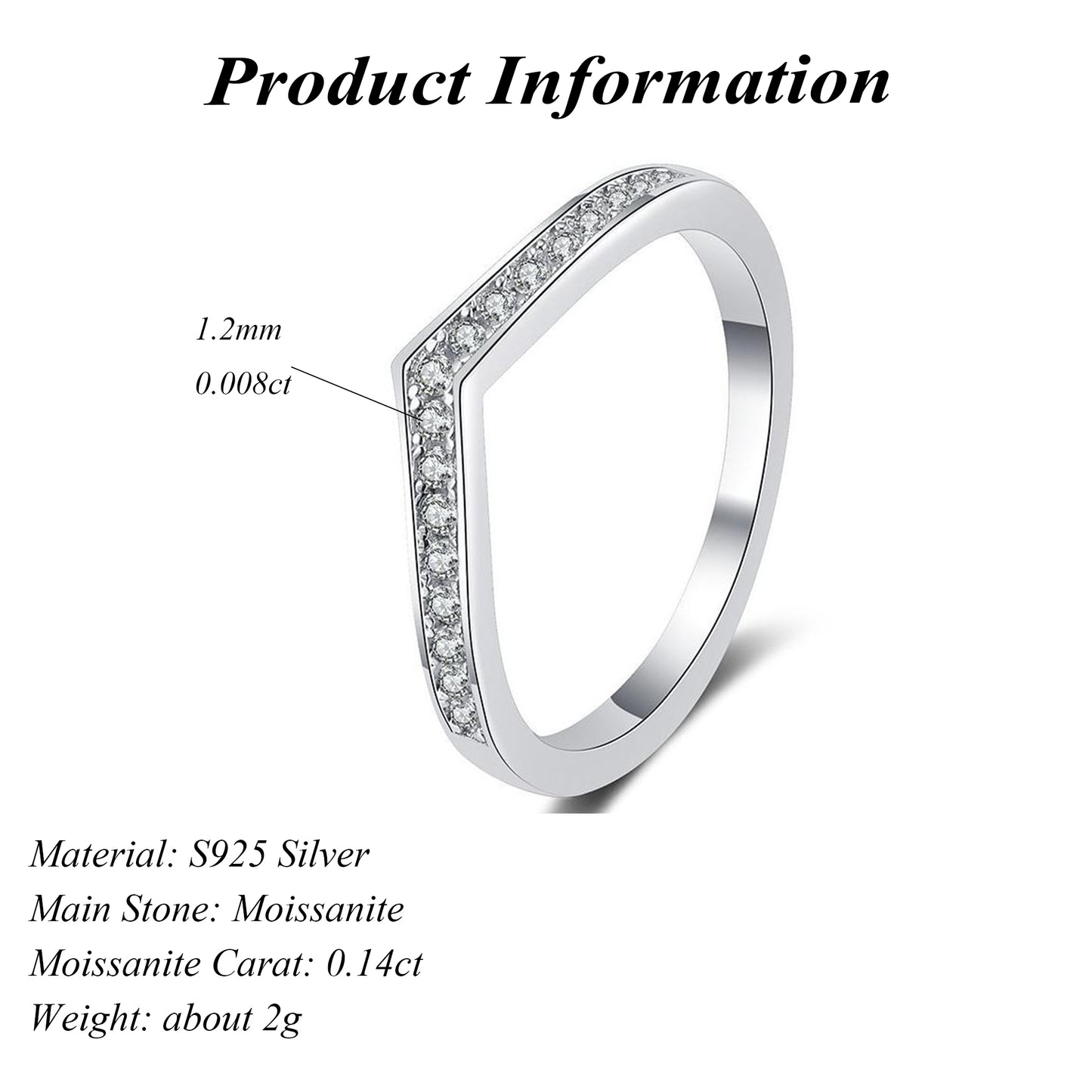 Minimalist Jewelry V-shaped S925 Sterling Silver Moissanite Ring