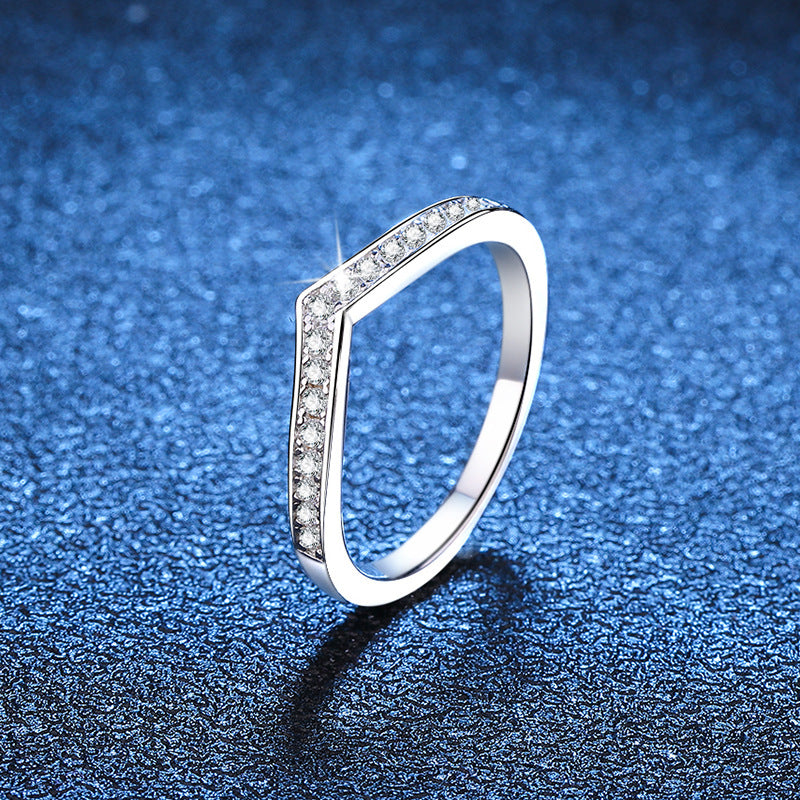 Minimalist Jewelry V-shaped S925 Sterling Silver Moissanite Ring