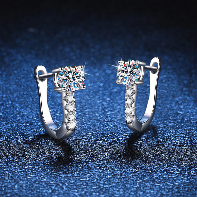 GRA Certified D Color Moissanite U Shape Hoop Earring 925 Sterling Silver