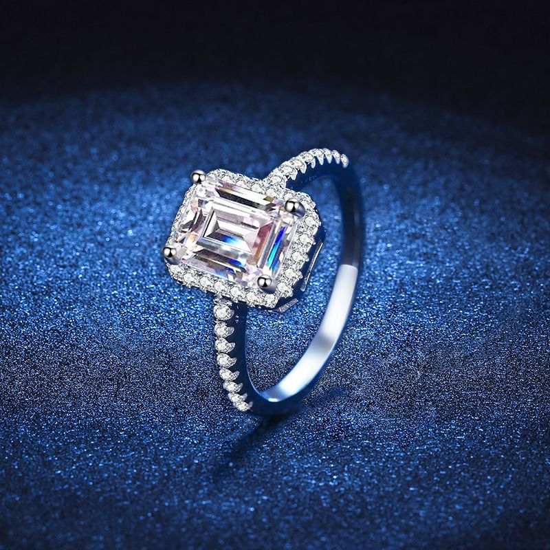 GRA 925 Sterling Silver Radiant/Emerald Cut Moissanite Ring