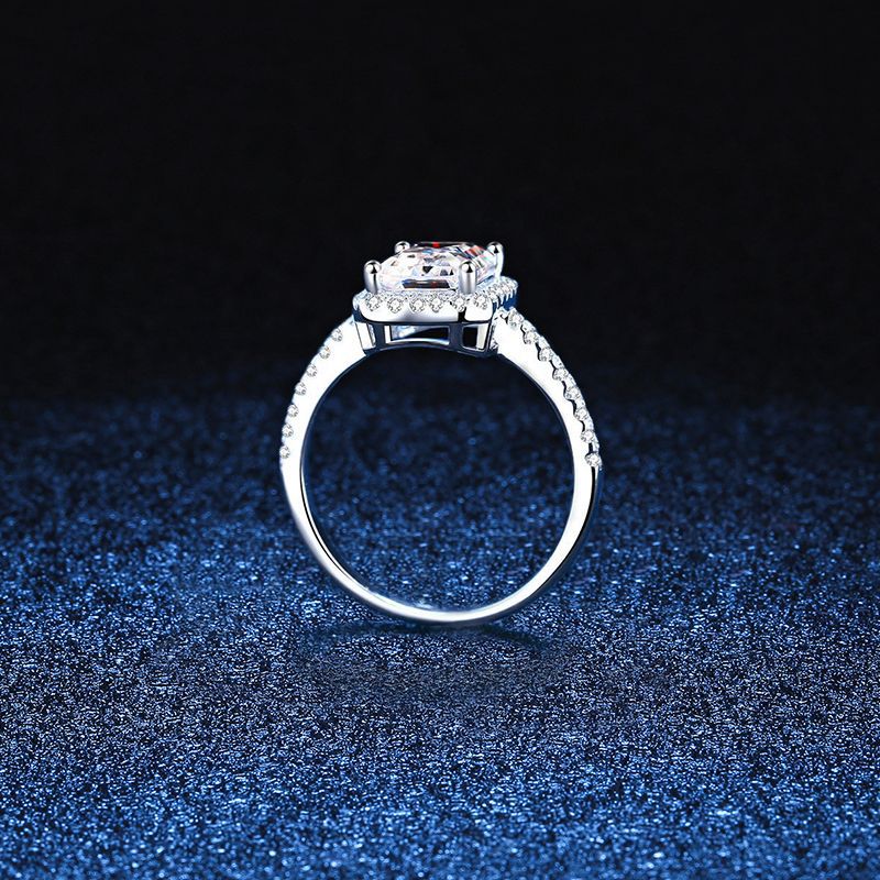 GRA 925 Sterling Silver Radiant/Emerald Cut Moissanite Ring