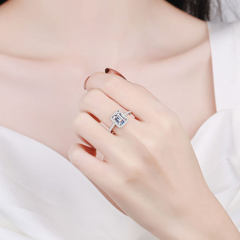 GRA 925 Sterling Silver Radiant/Emerald Cut Moissanite Ring