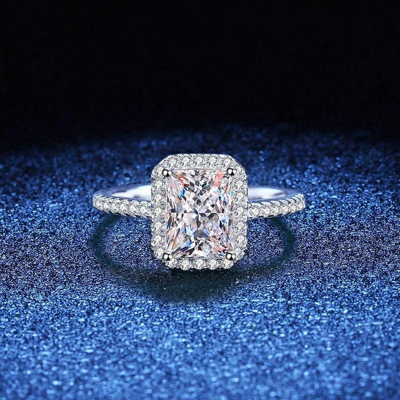GRA 925 Sterling Silver Radiant/Emerald Cut Moissanite Ring