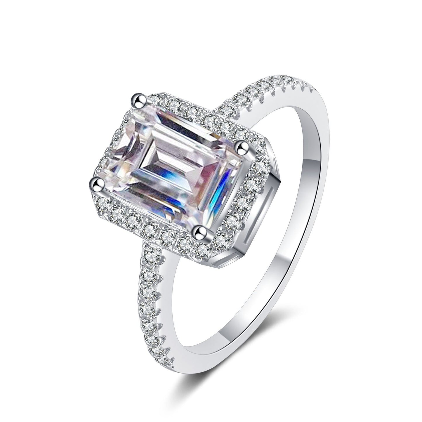 GRA 925 Sterling Silver Radiant/Emerald Cut Moissanite Ring