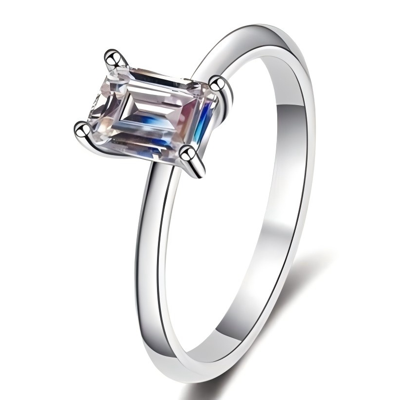 S925 Sterling Silver Emerald/Radiant Cut 1ct Moissanite Solitaire Ring