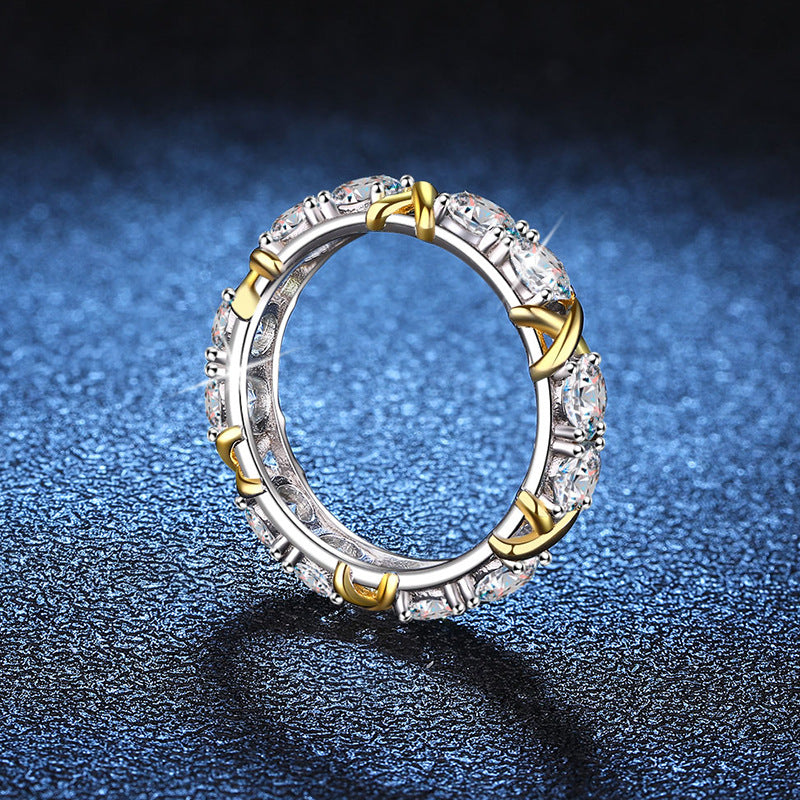 S925 Pure Silver Moissanite Ring Elegant Two-Tone Eternity Band Design