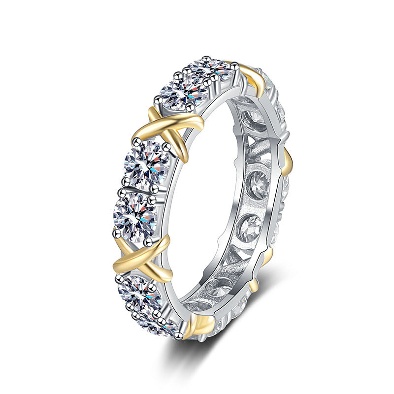 S925 Pure Silver Moissanite Ring Elegant Two-Tone Eternity Band Design
