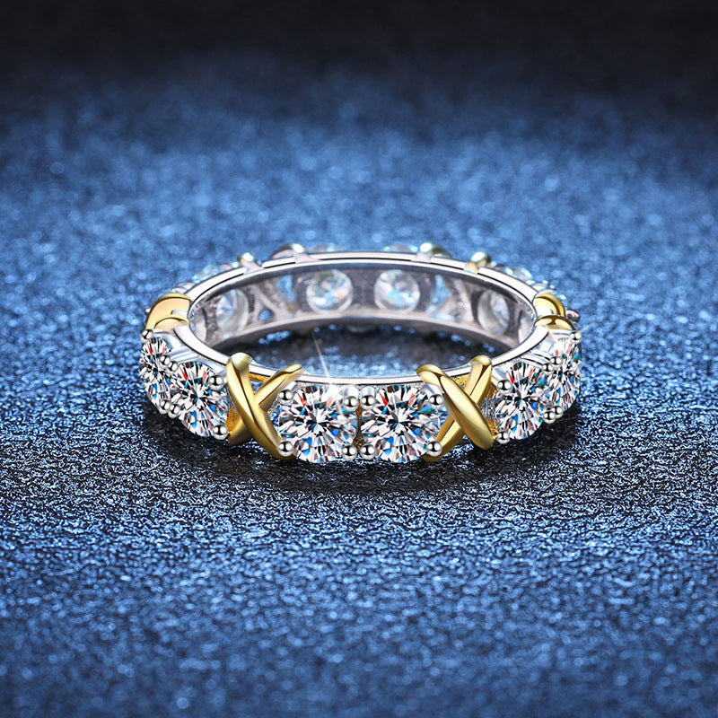 S925 Pure Silver Moissanite Ring Elegant Two-Tone Eternity Band Design