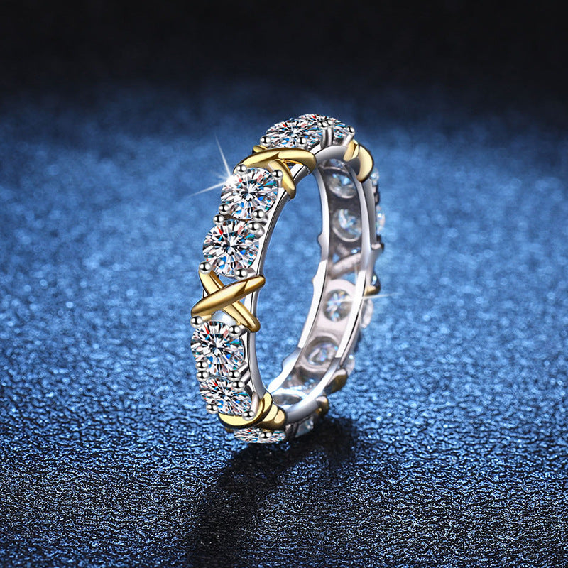 S925 Pure Silver Moissanite Ring Elegant Two-Tone Eternity Band Design