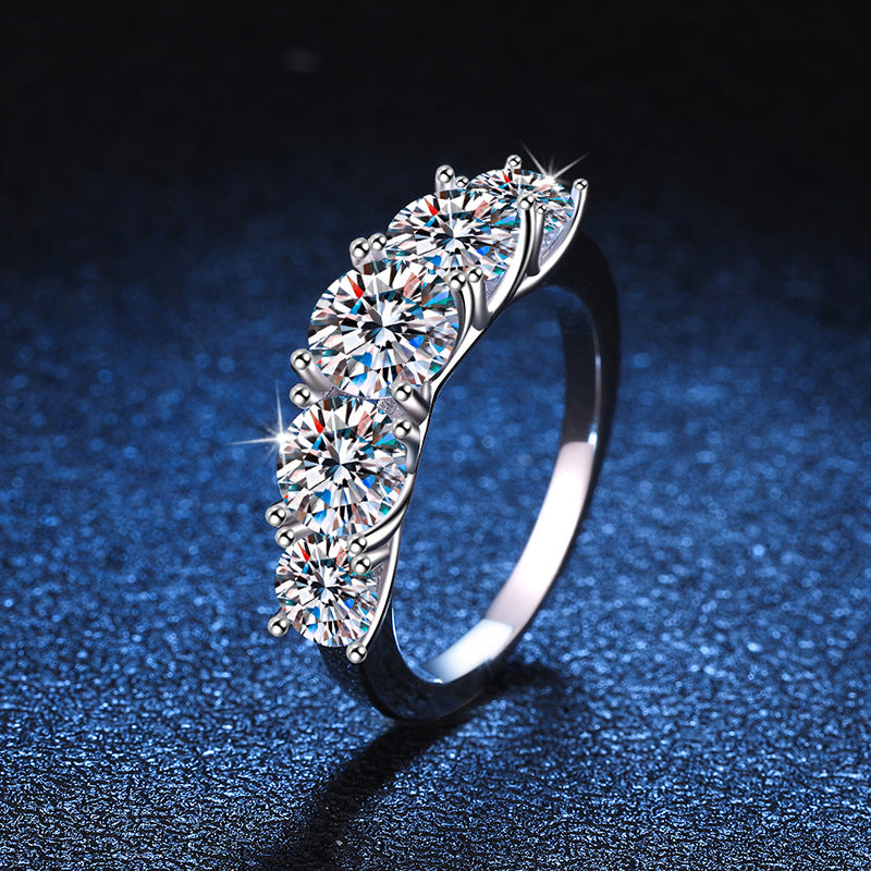 S925 Sterling Silver DEF Round Cut Moissanite Proposal Ring 3.6ct