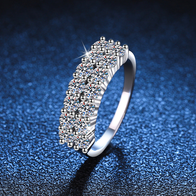 Luxury 2 Row 1.4ct Eternity Band S925 Silver Moissanite Statement Ring for Parties