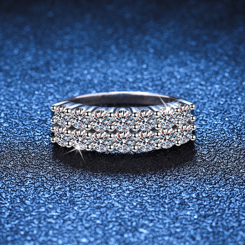 Luxury 2 Row 1.4ct Eternity Band S925 Silver Moissanite Statement Ring for Parties