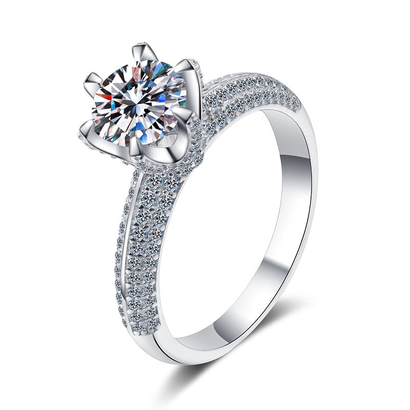 925 Sterling Silver Rhodium Plated 1ct/2ct/3ct Round Cut Moissanite Proposal Ring