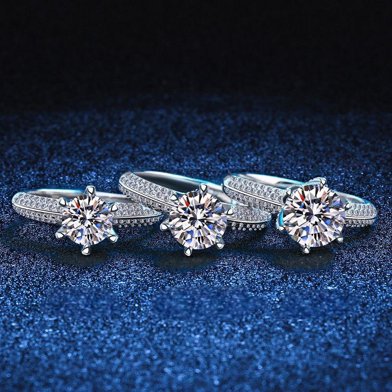 925 Sterling Silver Rhodium Plated 1ct/2ct/3ct Round Cut Moissanite Proposal Ring
