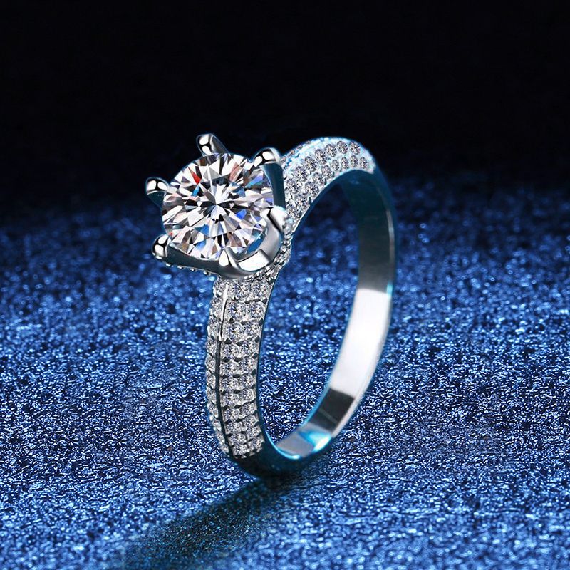 925 Sterling Silver Rhodium Plated 1ct/2ct/3ct Round Cut Moissanite Proposal Ring