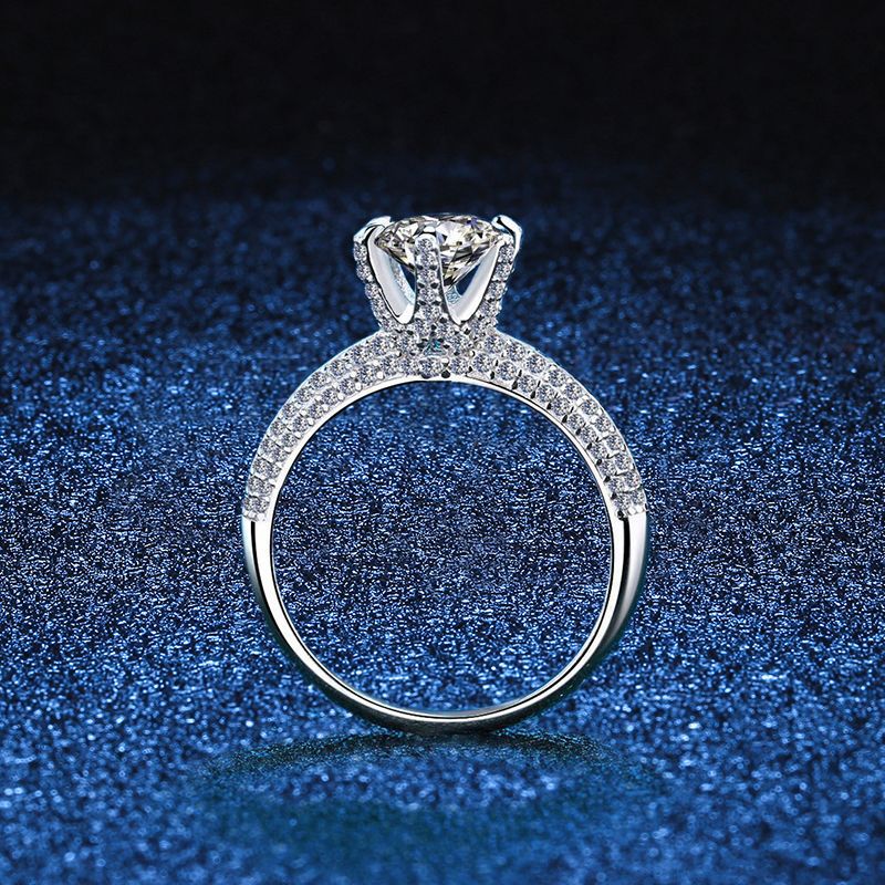 925 Sterling Silver Rhodium Plated 1ct/2ct/3ct Round Cut Moissanite Proposal Ring