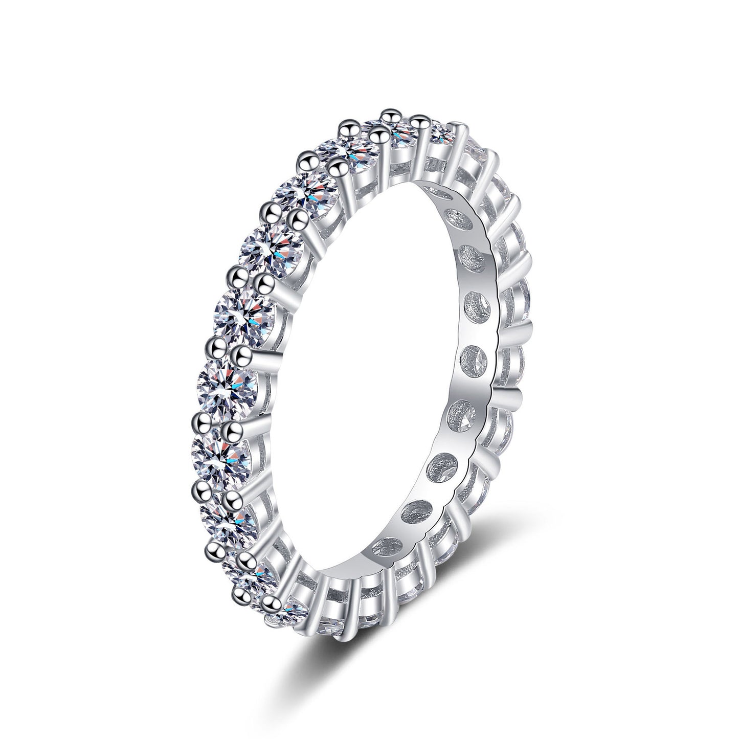 925 Silver Moissanite Eternity Ring Round Cut 2.2ct Full Finger Band
