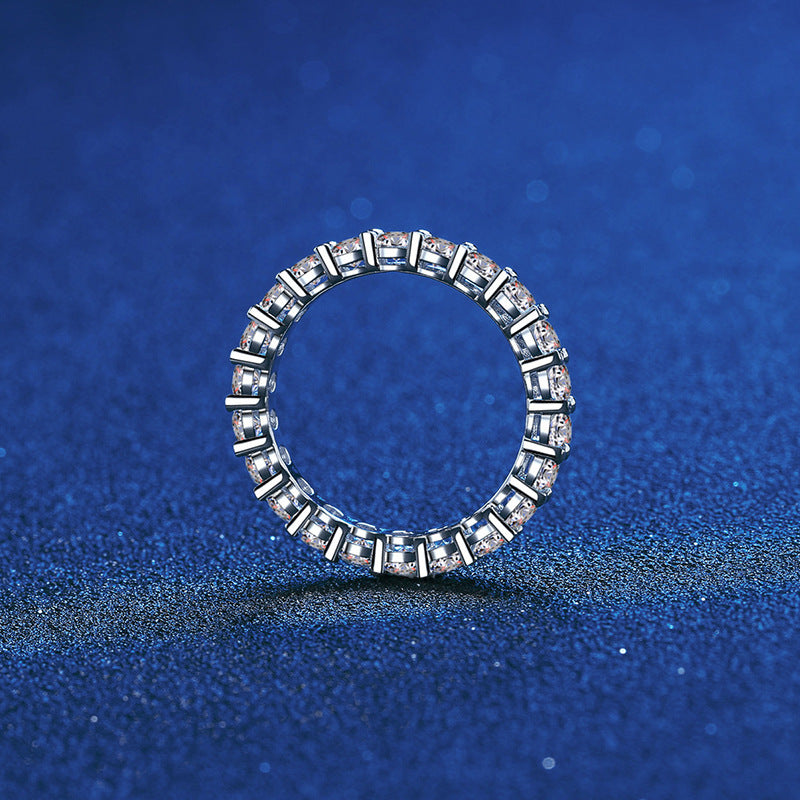 925 Silver Moissanite Eternity Ring Round Cut 2.2ct Full Finger Band