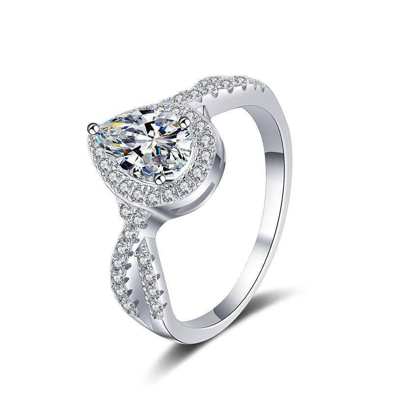S925 Sterling Silver Pear Cut Teardrop Shape 1 Carat DEF Moissanite Ring