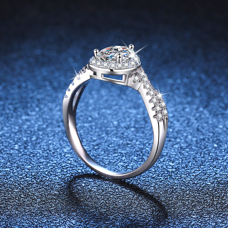 S925 Sterling Silver Pear Cut Teardrop Shape 1 Carat DEF Moissanite Ring