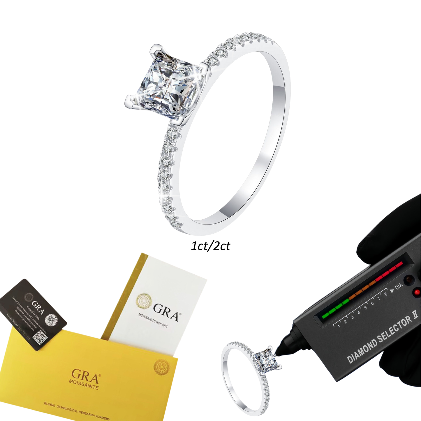 S925 Sterling Silver Moissanite Ring Light Luxury Princess Square