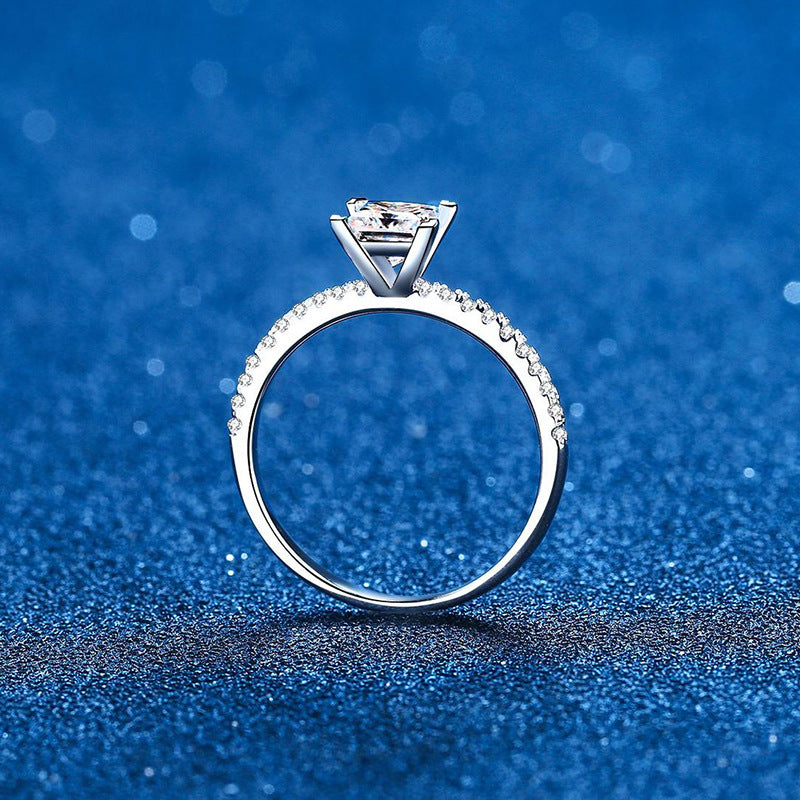 S925 Sterling Silver Moissanite Ring Light Luxury Princess Square