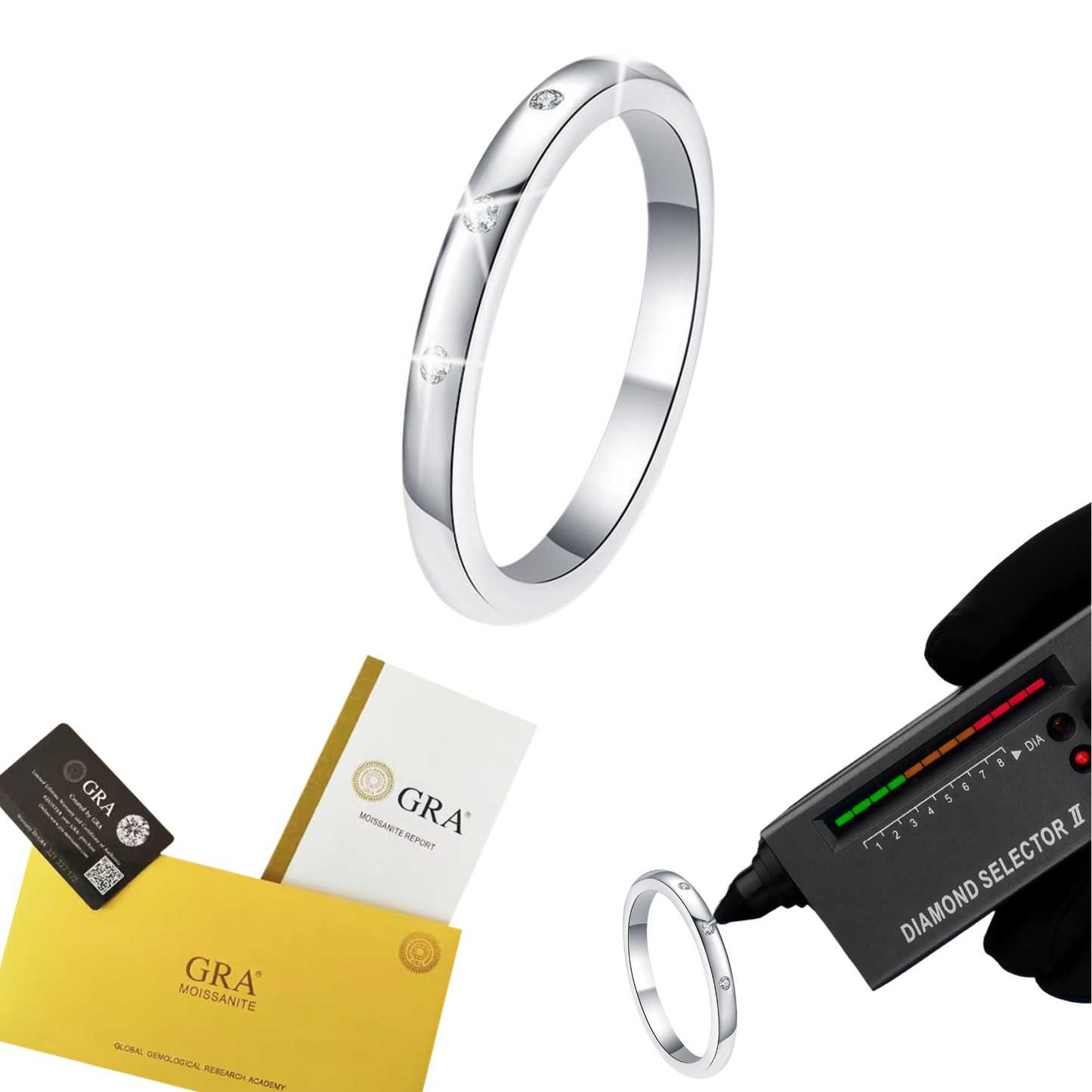 925 Sterling Silver Round Cut Moissanite Ring 0.5ct Platinum Rhodium Plated