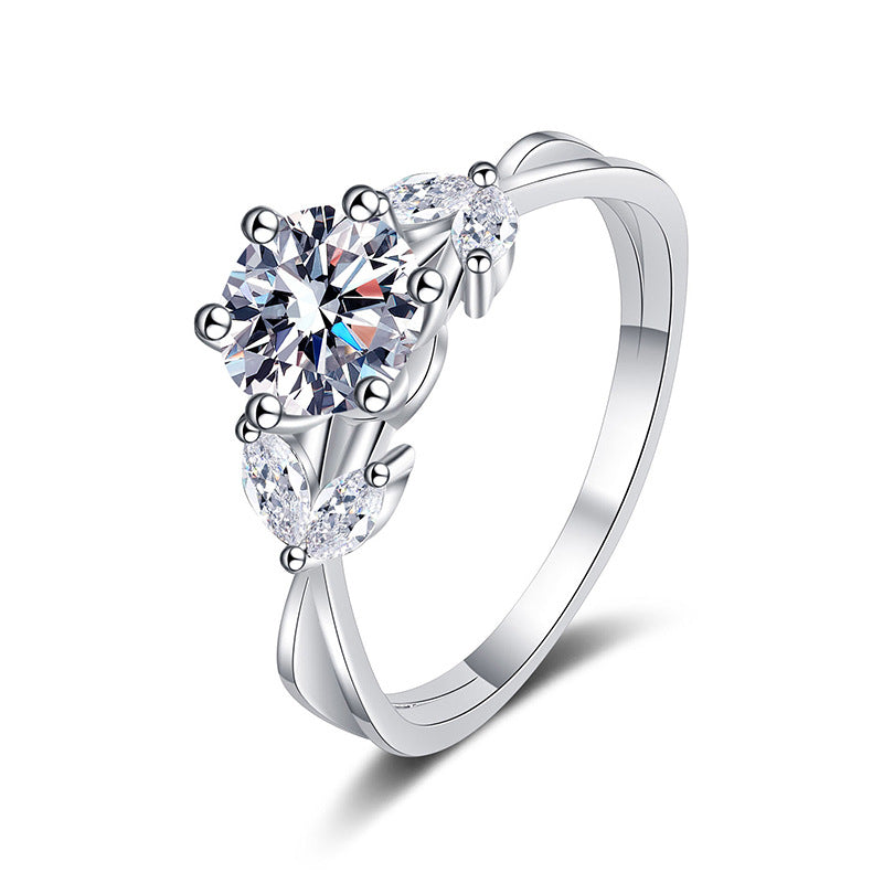 Luxury S925 Sterling Silver Round Cut Moissanite 1 Carat Ring
