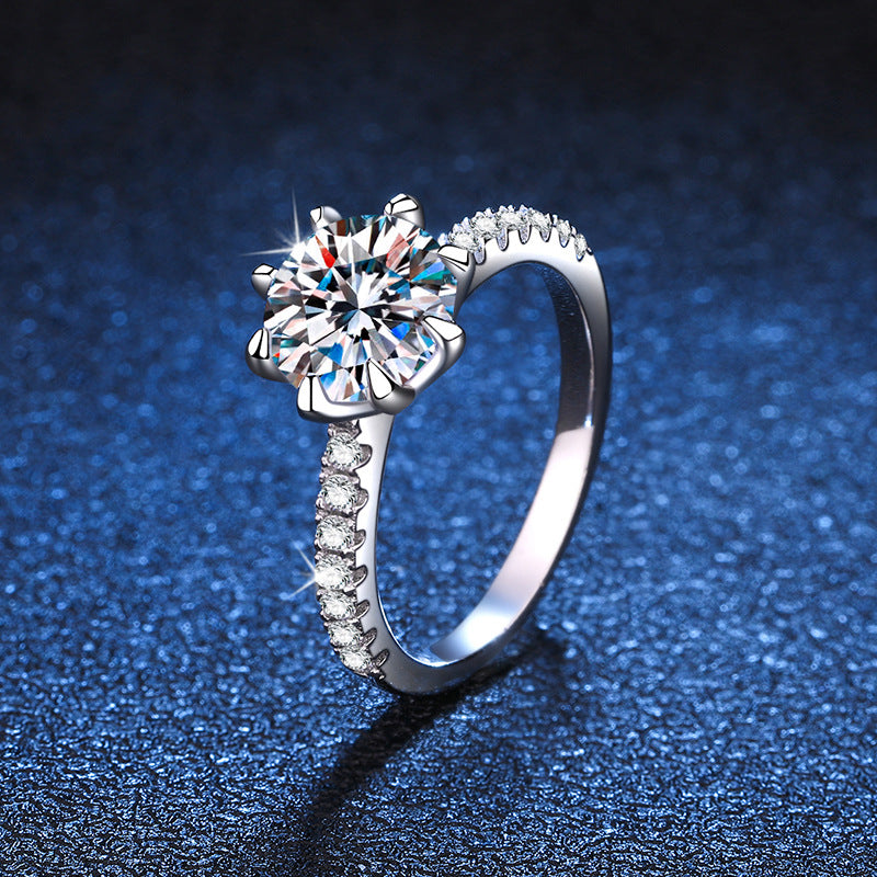 S925 Sterling Silver Round Cut Moissanite Wedding Ring 1ct/2ct