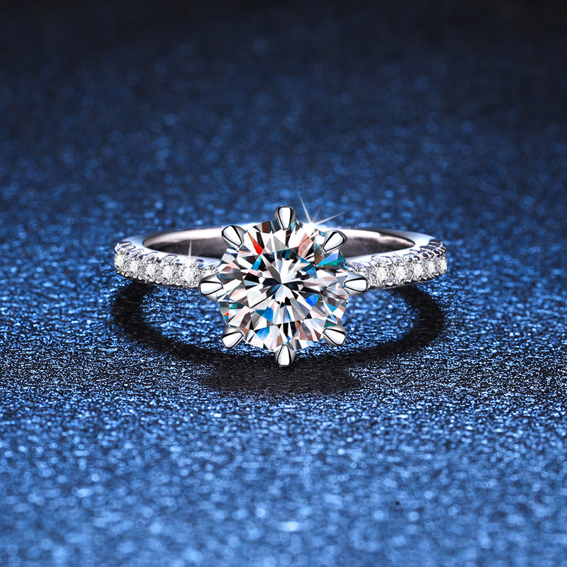 S925 Sterling Silver Round Cut Moissanite Wedding Ring 1ct/2ct