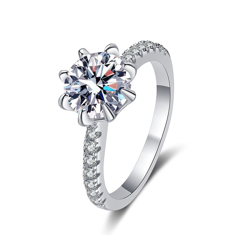 S925 Sterling Silver Round Cut Moissanite Wedding Ring 1ct/2ct