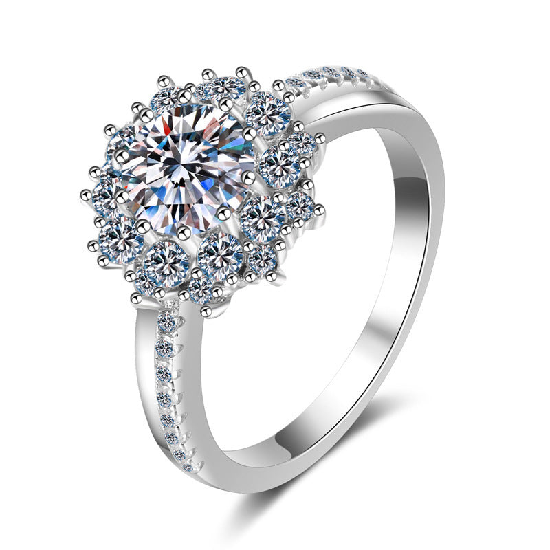 S925 Sterling Silver Round Cut Moissanite Sunflower Ring Elegant Jewelry 1ct