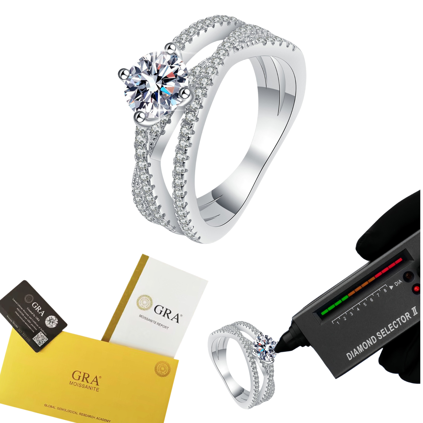 S925 Sterling Silver Classic Ring with Round Cut Moissanite 1ct