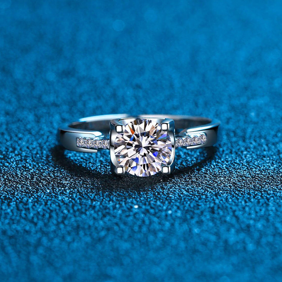High-End 1ct/2ct S925 Sterling Silver Round Cut Moissanite Proposal Ring