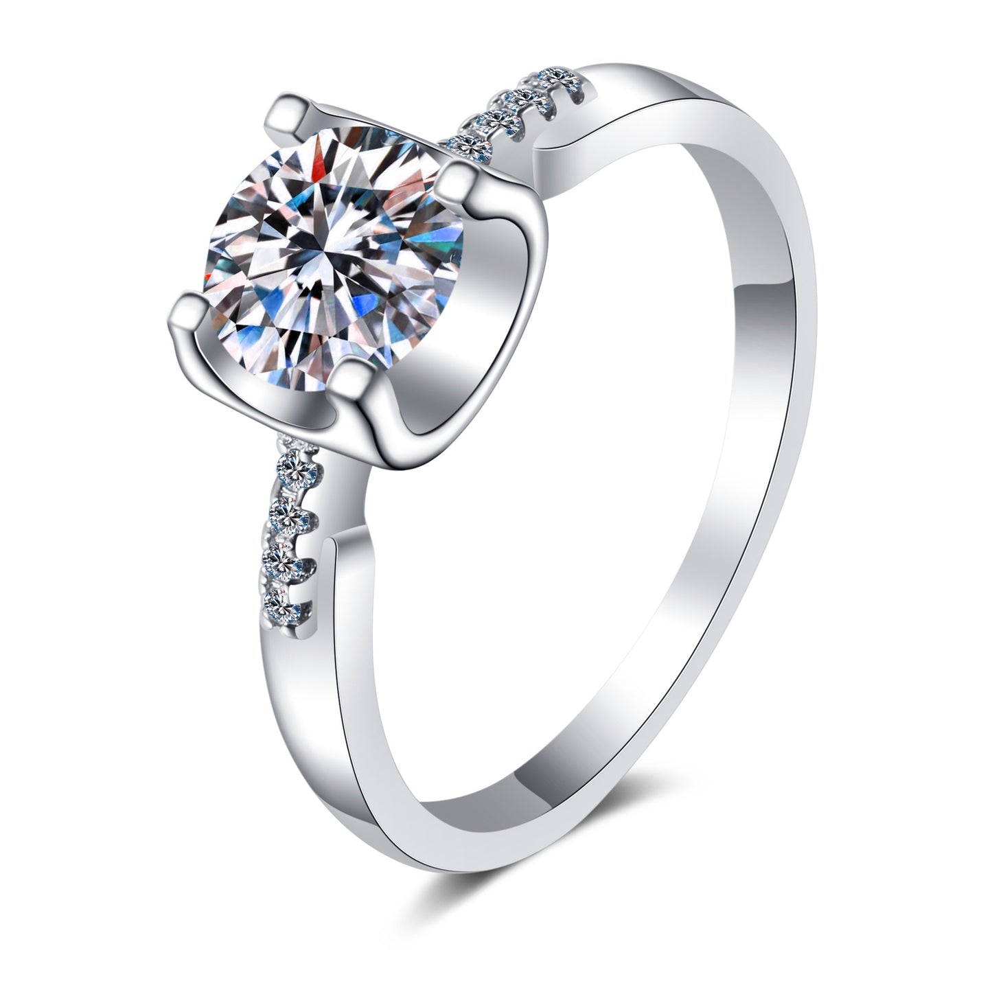 High-End 1ct/2ct S925 Sterling Silver Round Cut Moissanite Proposal Ring