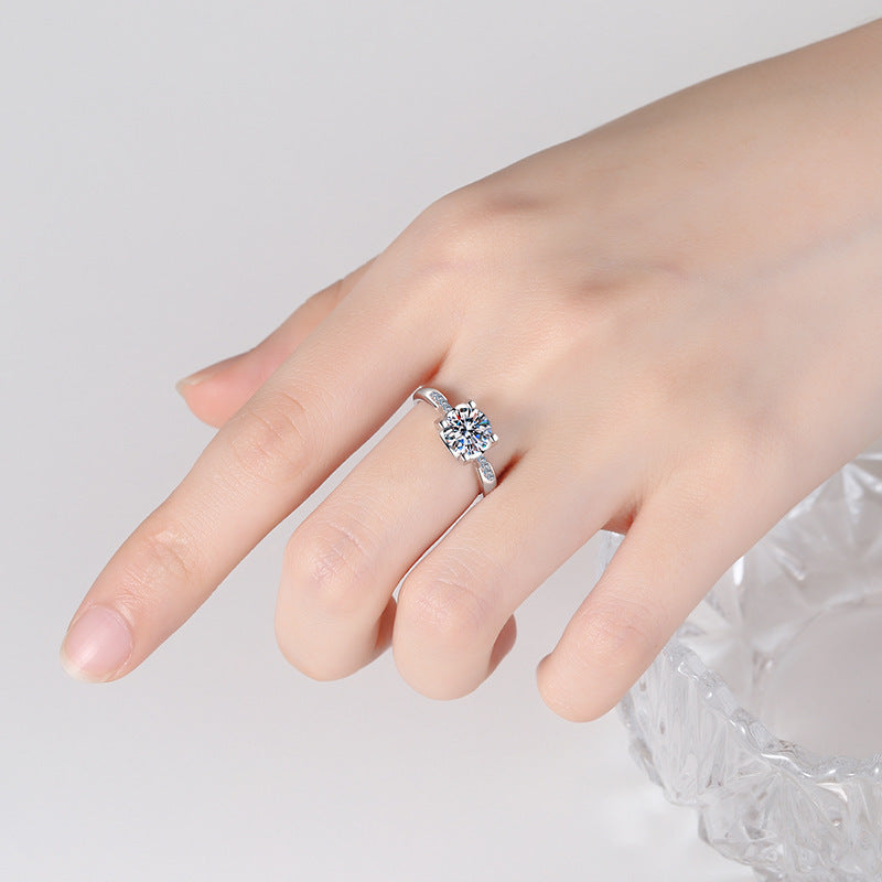 High-End 1ct/2ct S925 Sterling Silver Round Cut Moissanite Proposal Ring