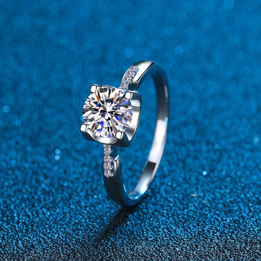 High-End 1ct/2ct S925 Sterling Silver Round Cut Moissanite Proposal Ring