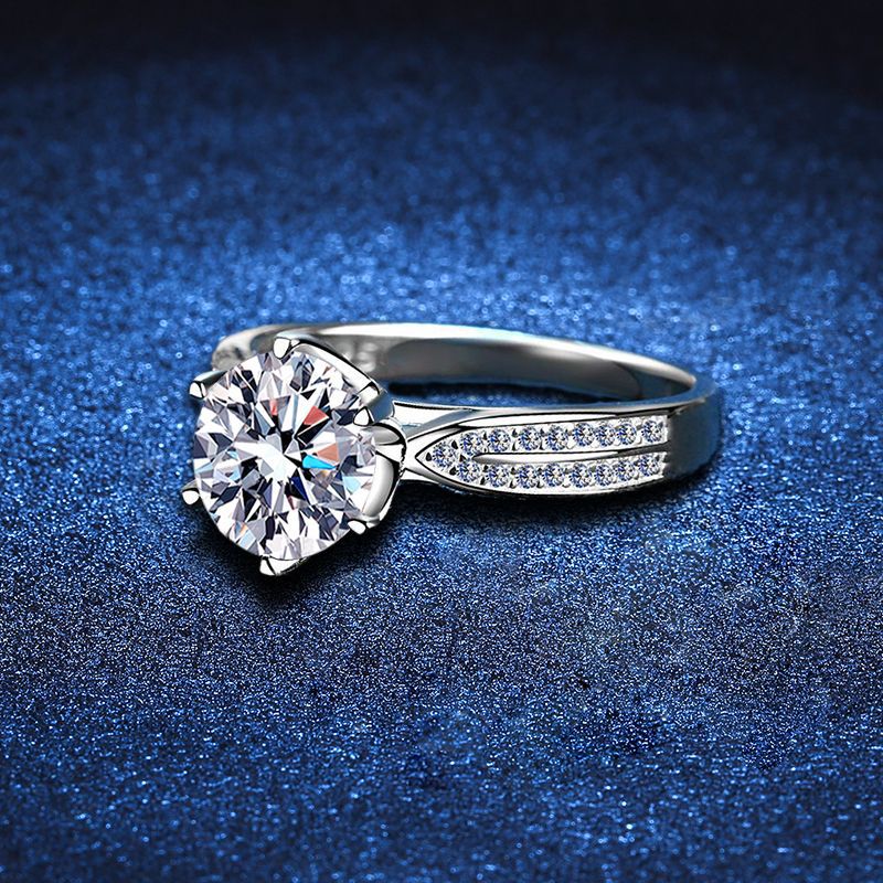 S925 Sterling Silver Premium Round Cut Moissanite Ring 0.5ct/1ct/2ct