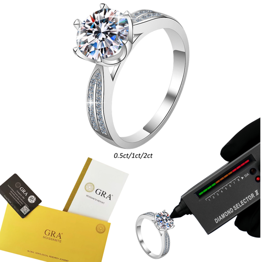 S925 Sterling Silver Premium Round Cut Moissanite Ring 0.5ct/1ct/2ct