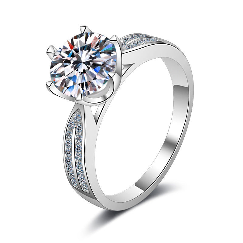 S925 Sterling Silver Premium Round Cut Moissanite Ring 0.5ct/1ct/2ct