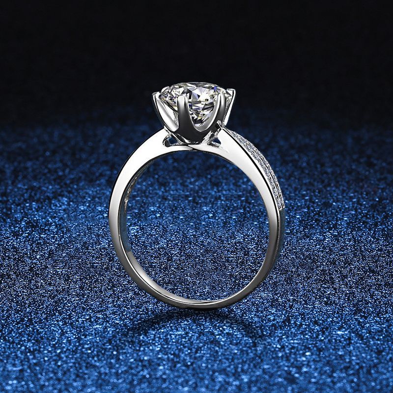 S925 Sterling Silver Premium Round Cut Moissanite Ring 0.5ct/1ct/2ct