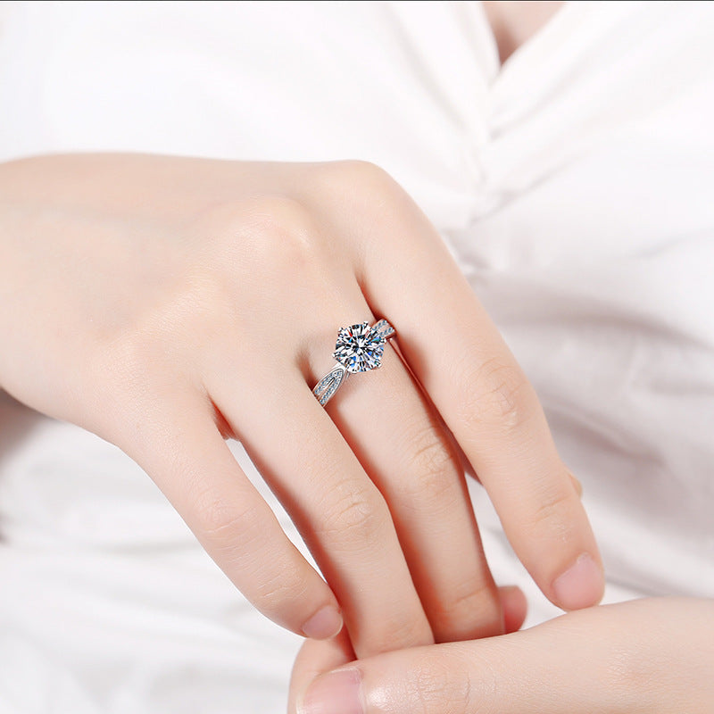 S925 Sterling Silver Premium Round Cut Moissanite Ring 0.5ct/1ct/2ct