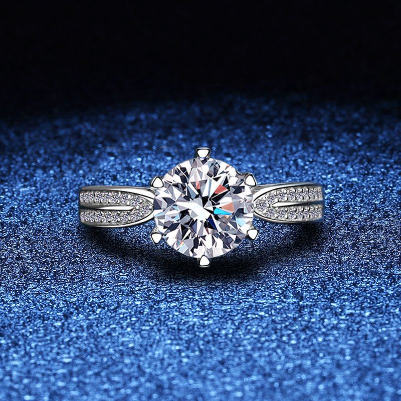 S925 Sterling Silver Premium Round Cut Moissanite Ring 0.5ct/1ct/2ct