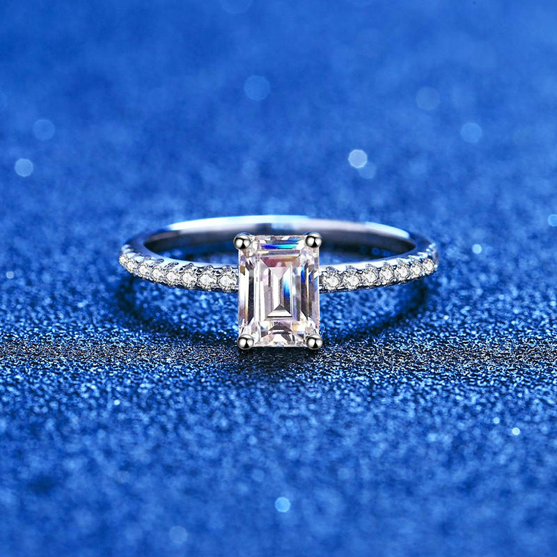 S925 Sterling Silver 1ct Moissanite Ring with Elegant Emerald Cut Radiant Style