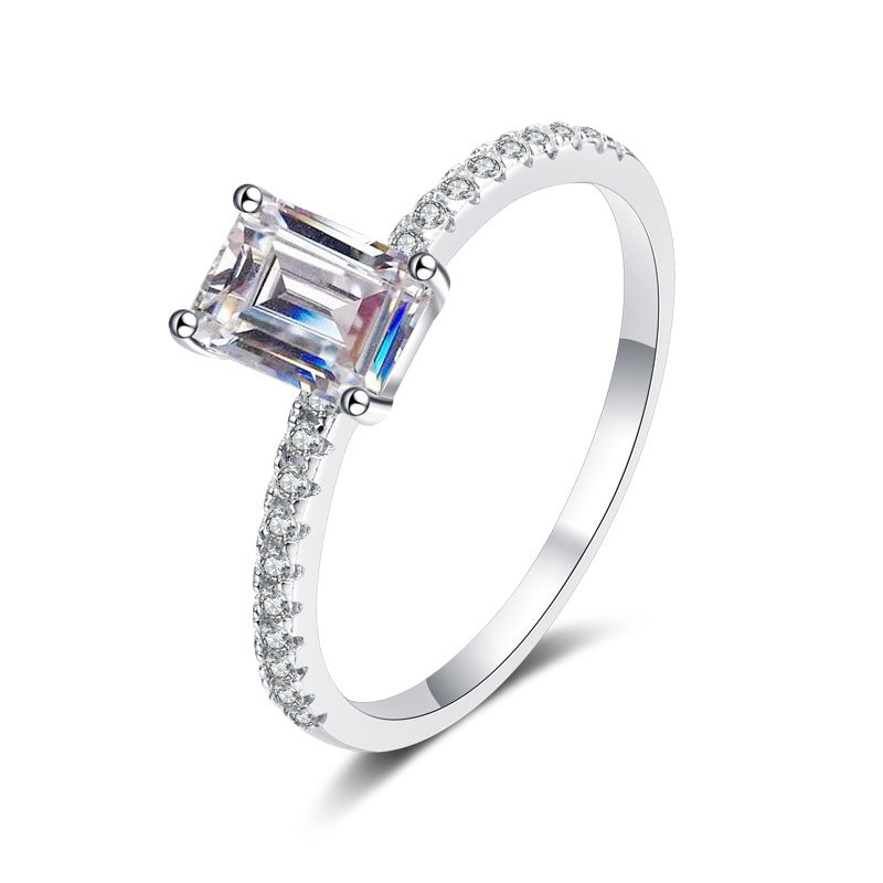 S925 Sterling Silver 1ct Moissanite Ring with Elegant Emerald Cut Radiant Style