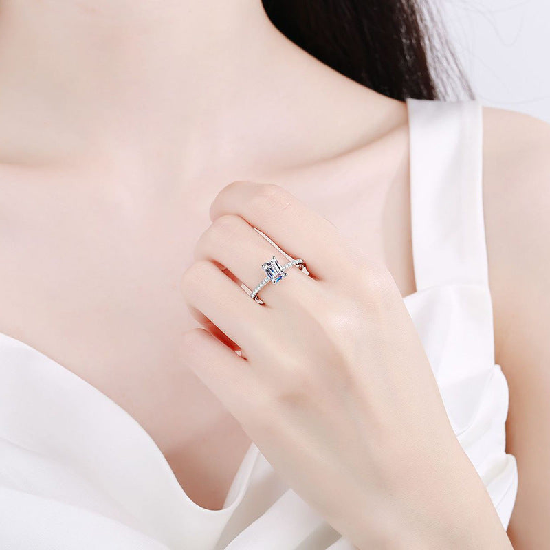 S925 Sterling Silver 1ct Moissanite Ring with Elegant Emerald Cut Radiant Style