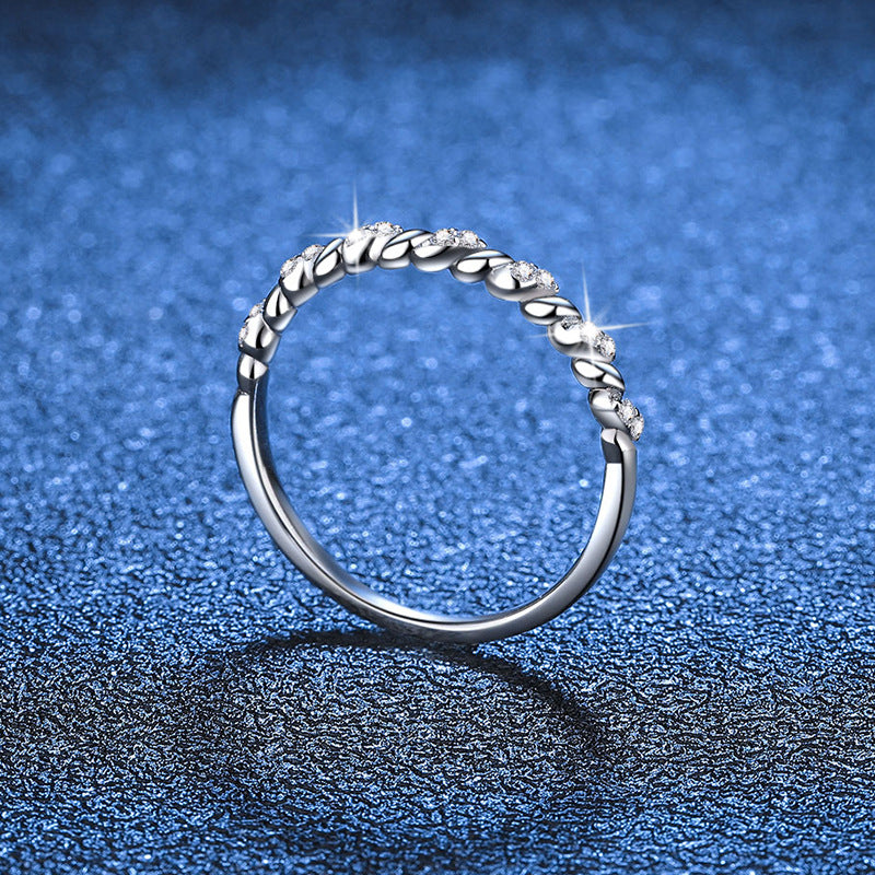 Simple S925 Silver Moissanite Twisted Ring Band for Daily Wear
