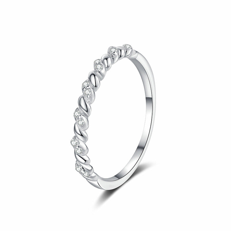 Simple S925 Silver Moissanite Twisted Ring Band for Daily Wear